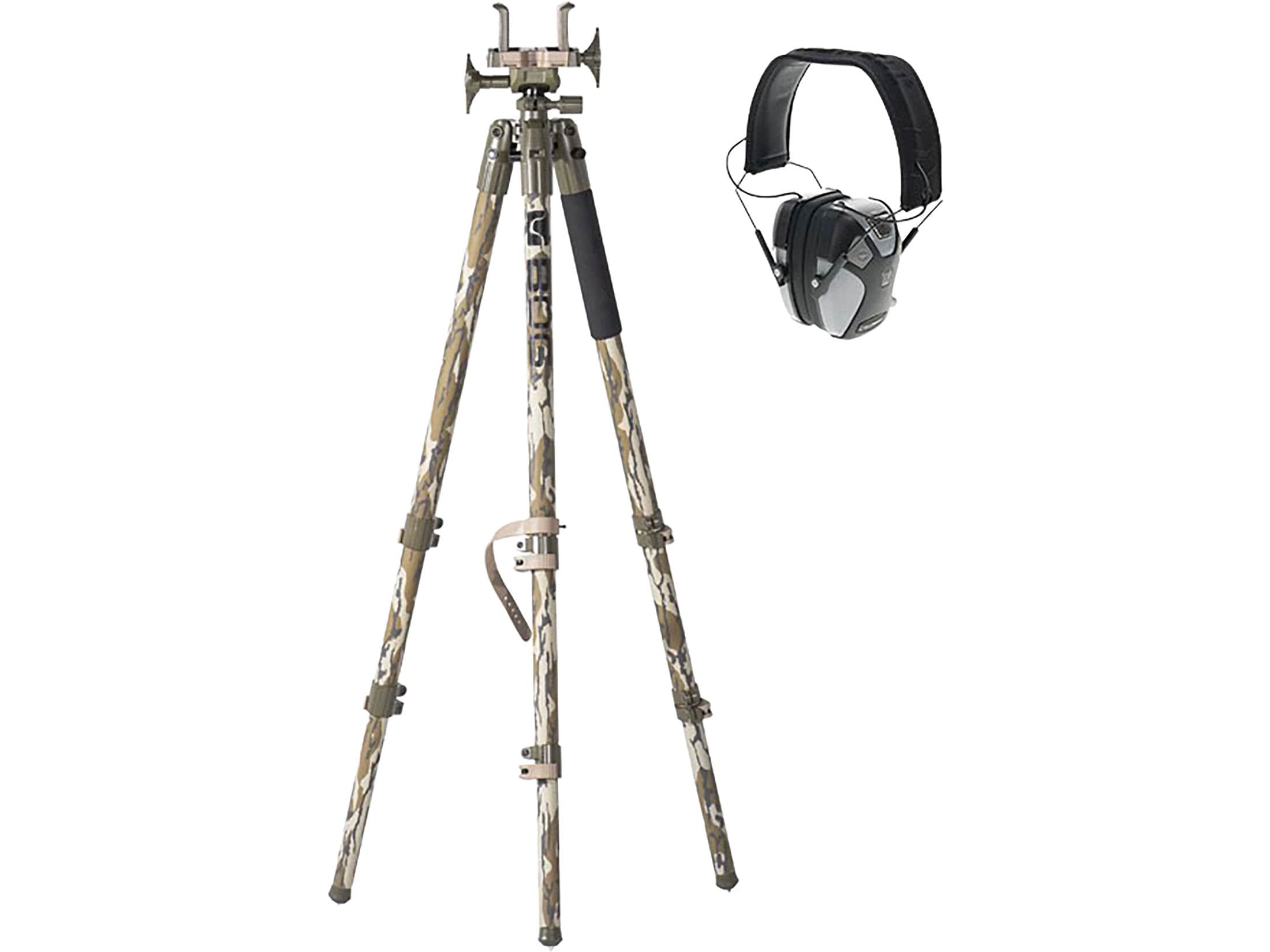 Bog Deathgrip Shooting Tripod Mossy Oak Bottomland E-max Pro Earmuffs