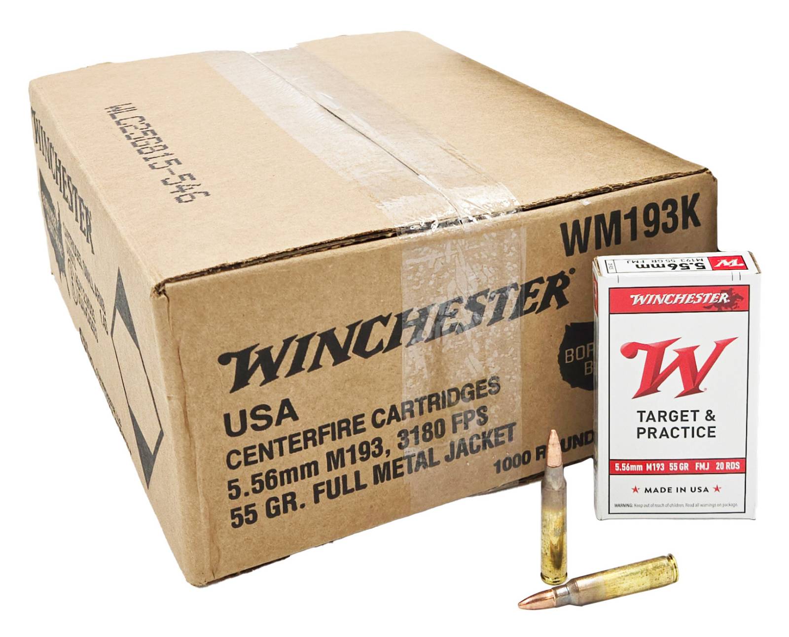 Winchester 5.56x45mm Nato 55 Gr M193 Full Metal Jacket Rifle Ammunition