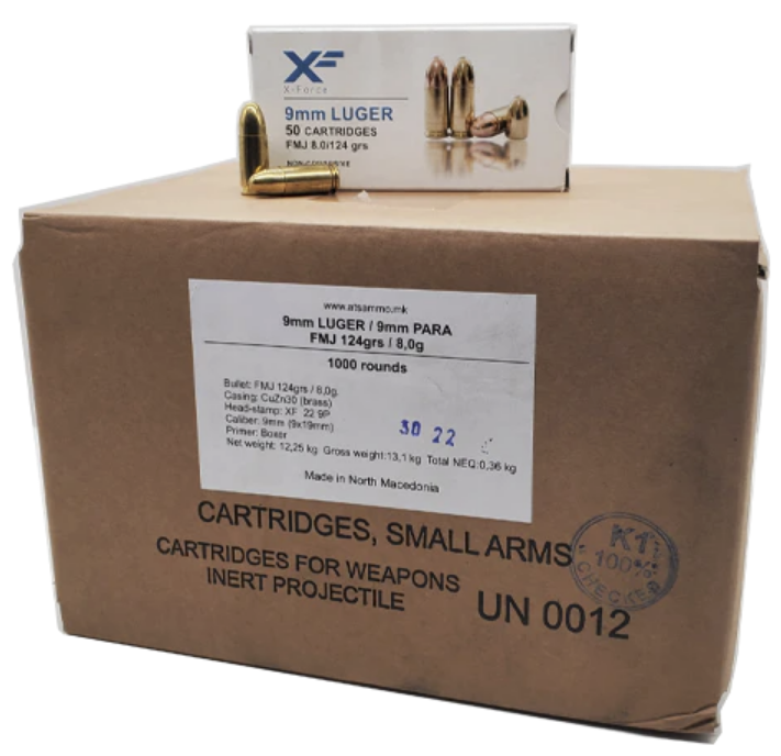ATS X-Force 9mm 124gr FMJ 1000rd Case