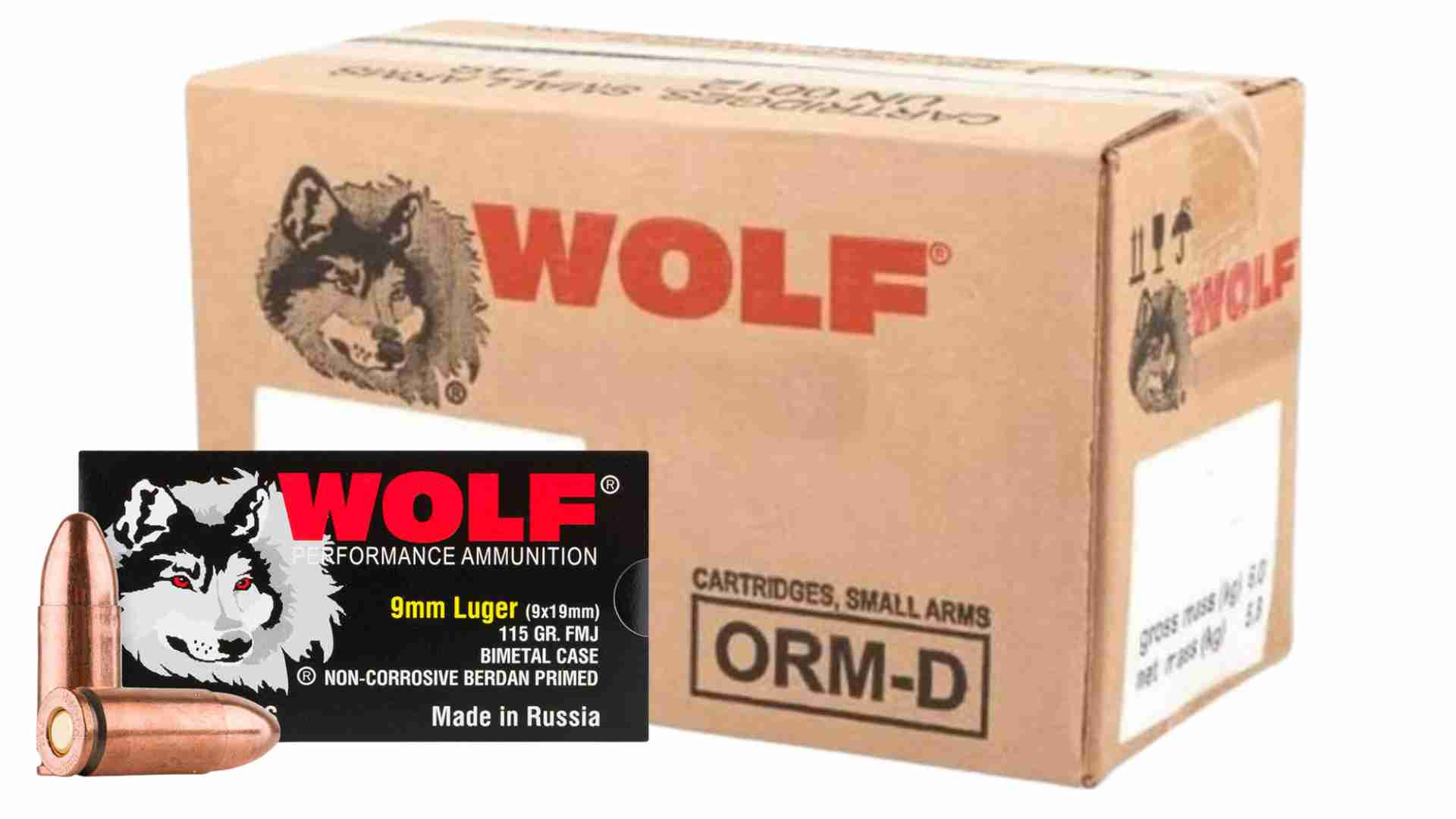 Wolf 9mm Luger 115gr FMJ BiMetal Steel 1000rd Case