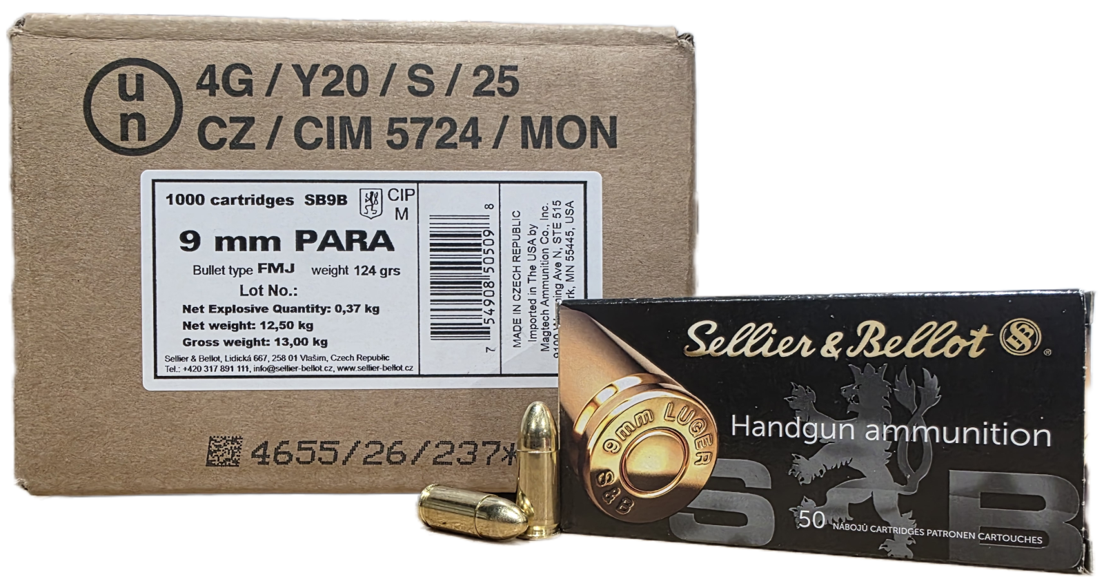 Sellier & Bellot 9mm 124gr FMJ 1000rd Case